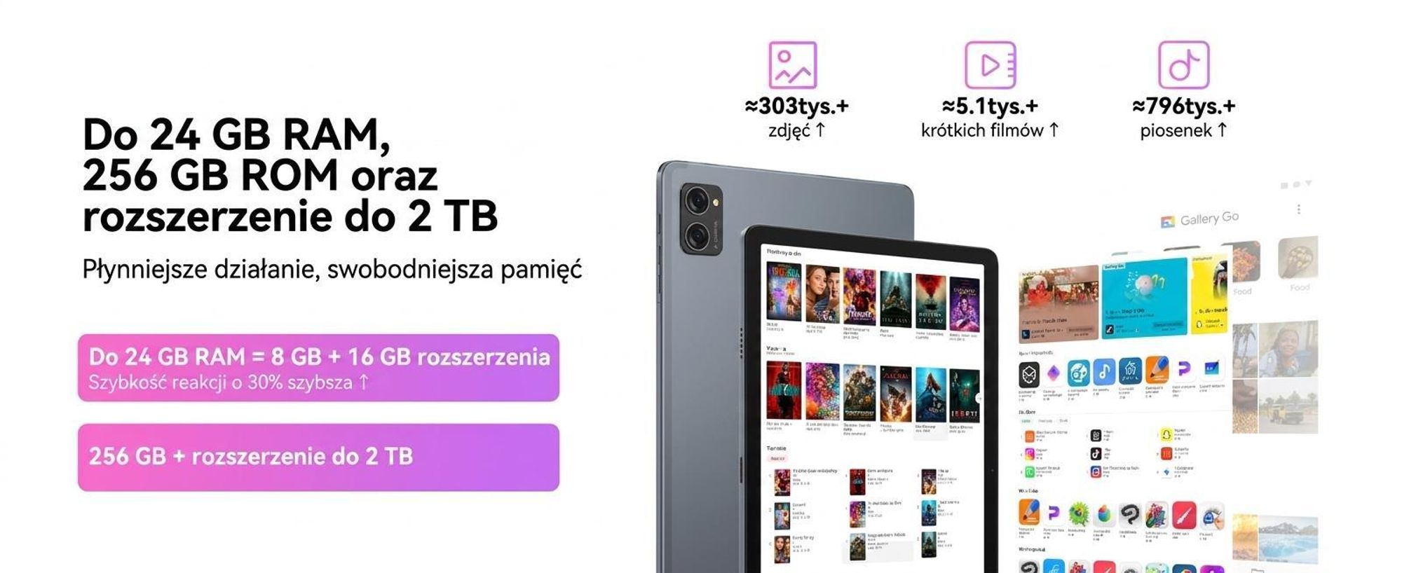 TABWEE T20 Tablet z Androidem 16, 10,1 cala, 24+256 GB z akcesoriami, Tablet PC, Face ID, Widevine L1, 5G WiFi, Gemini AI, 8 MP + 5 MP, GPS