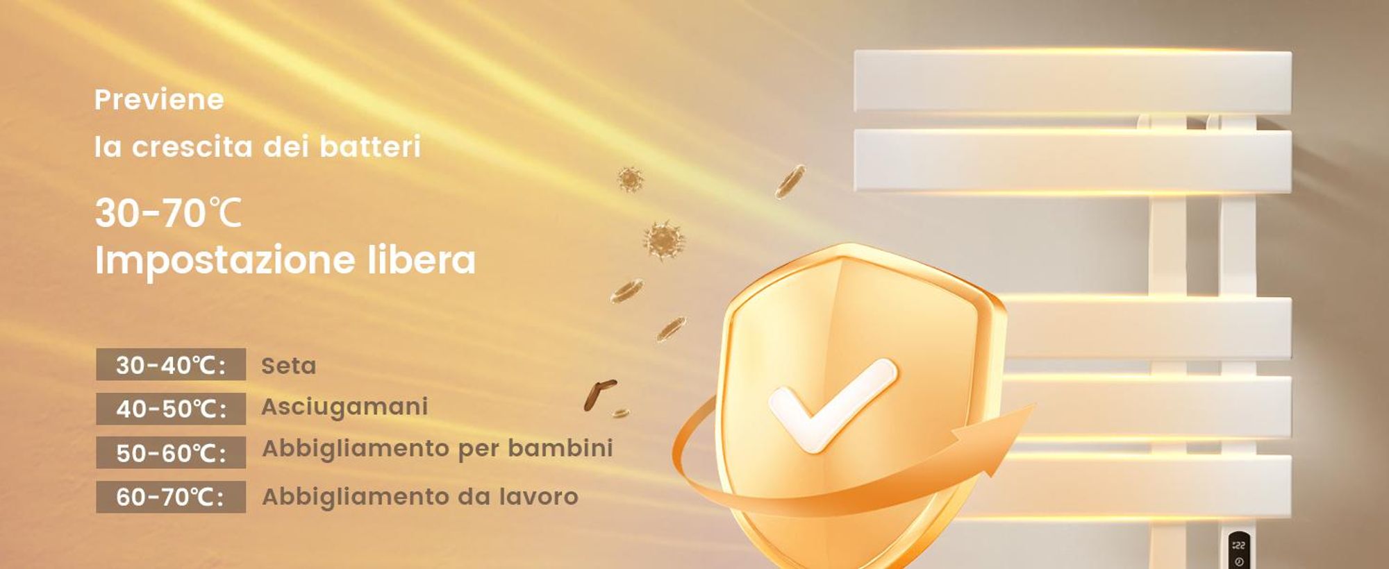 EMKE Scaldasalviette elettrico 1000X500mm 320W bianco attacco a destra, intelligente WiFi App, touch LCD, Timer 1-9H, IPX5