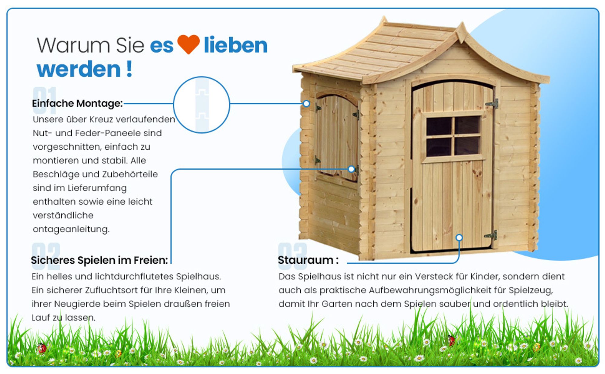 Timbela Kinderspielhaus aus Holz - Spielhaus im Freien für Kinder - B112xL146xH152 cm/1,1m2 Gartenspielhaus - Garten-Sommerhaus für Kinder M550-1