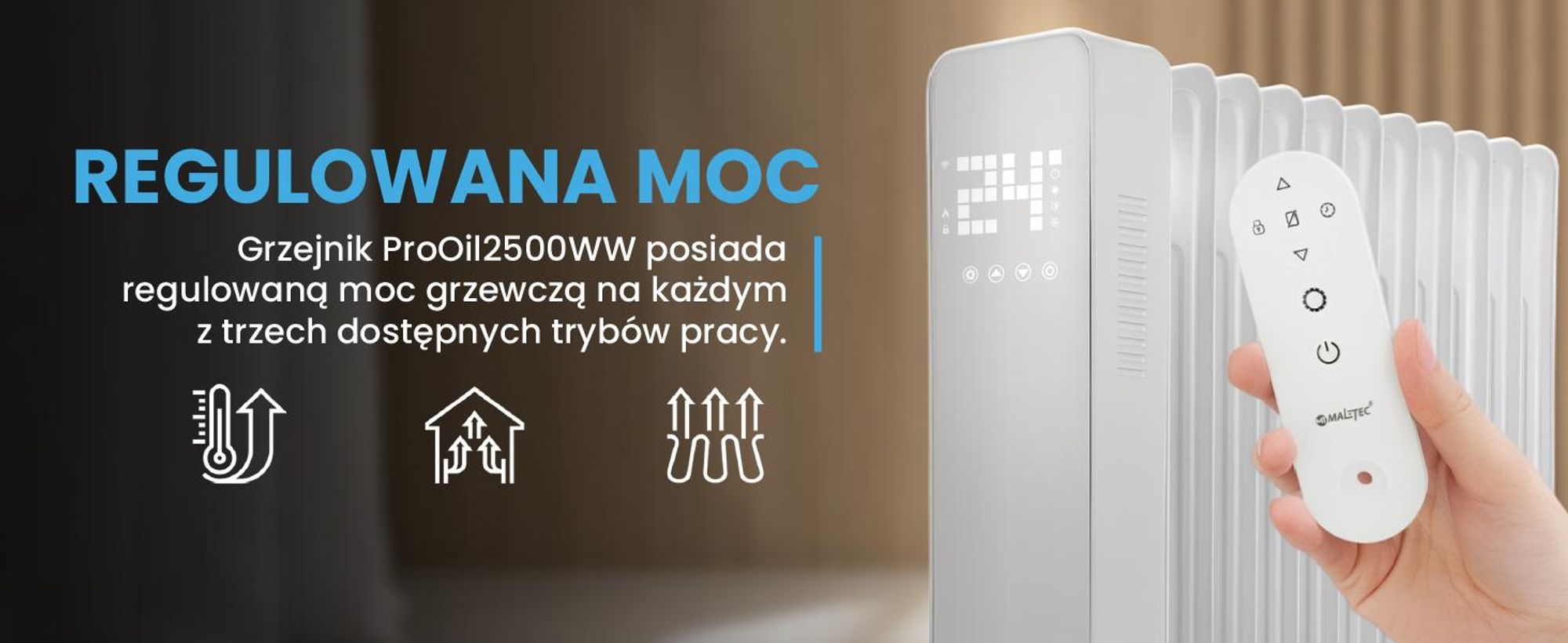 Olejowy grzejnik elektryczny z żeberkami z termostatem i wifi