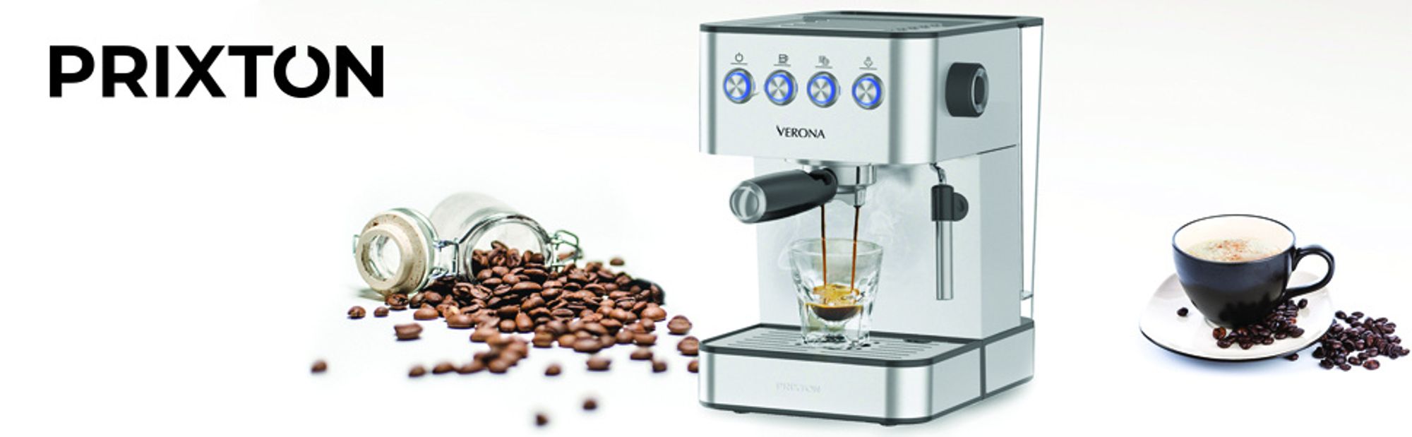PRIXTON Verona, Espressomaschine, 1,8 l, Gemahlener Kaffee, 850 W, Edelstahl