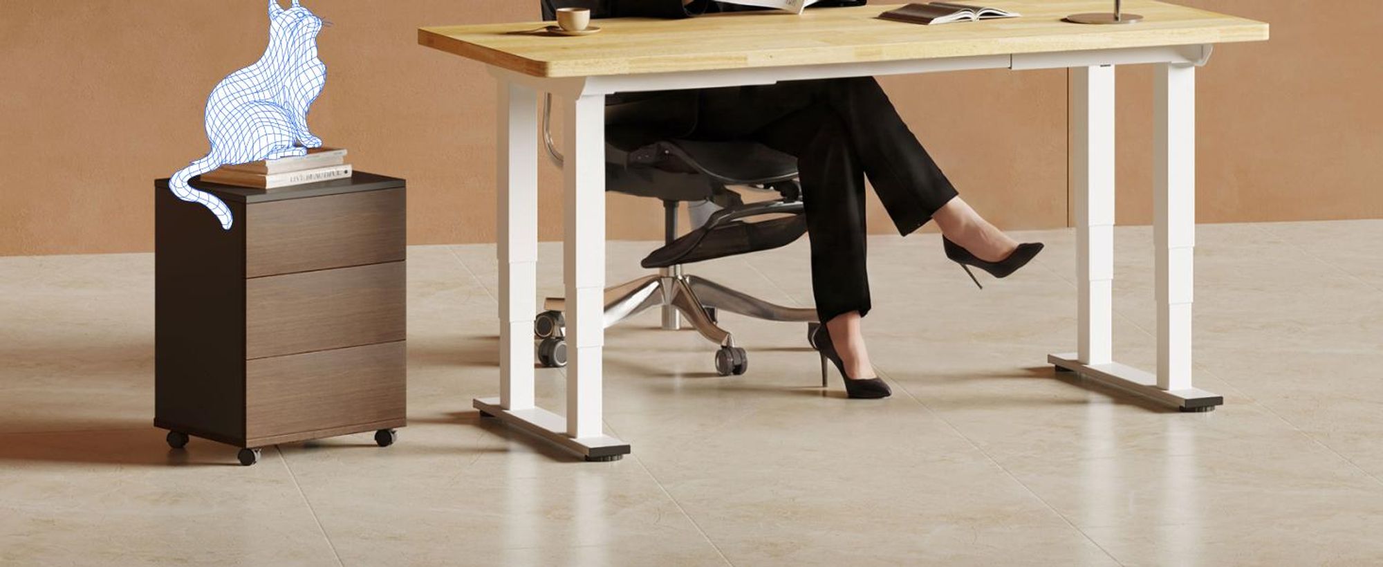 FLEXISPOT E6Q Elektrisch Höhenverstellbarer Schreibtisch, 4-Bein Schreibtischgestell, 250KG Traglast, Doppelmotor, USB-Anschluss & Sitzerinnerung Weiß
