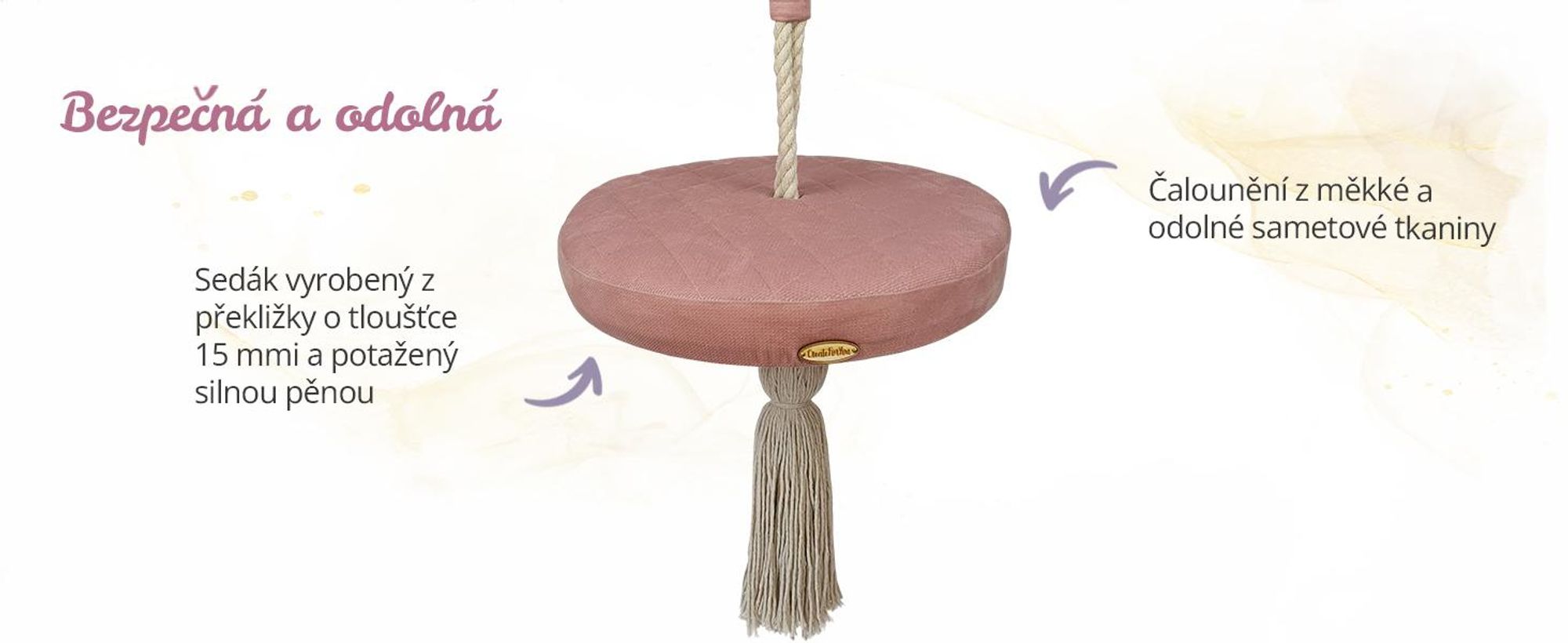 Create for you® - Kruhová Houpačka Pro Děti Do Interiéru, S Bavlněným Lanem, Kulatá Dětská Houpačka Do Interiéru, Měkké Sedátko, Průměr 36 cm - Béžová