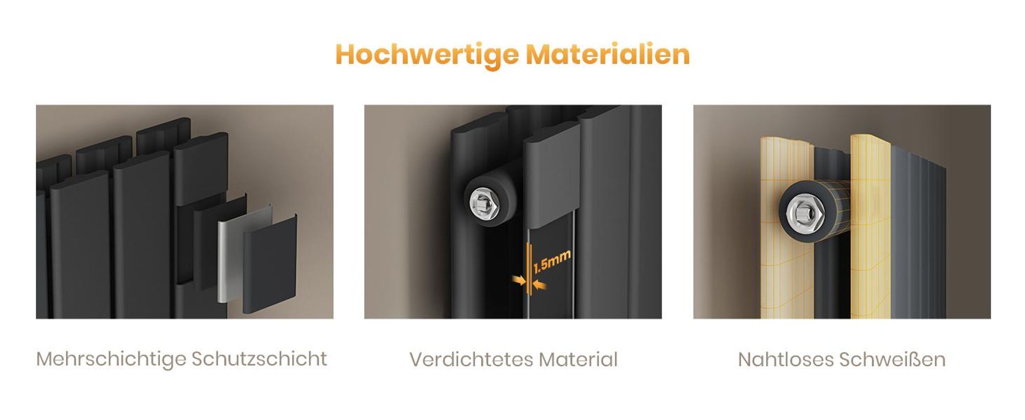 EMKE Design Paneelheizkörper Horizontal 630x1006mm 1308W Flachheizkörper Anthrazit Heizkörper Doppellagig SPCC-Stahl Seitenanschluss ohne Heizstab