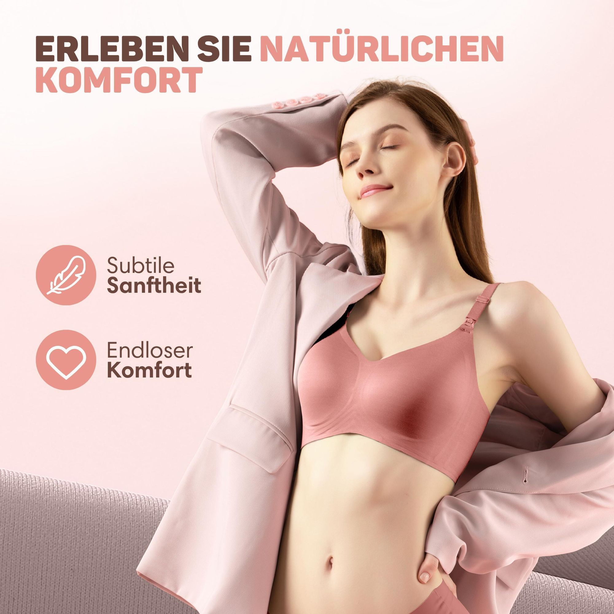 Vulpes Goods Still-BH, Ohne Bügel, Schwangerschafts-BH, Verstellbare Schulterträger, Ultraweicher Stoff, Herausnehmbare Polsterung, Rosa, XL