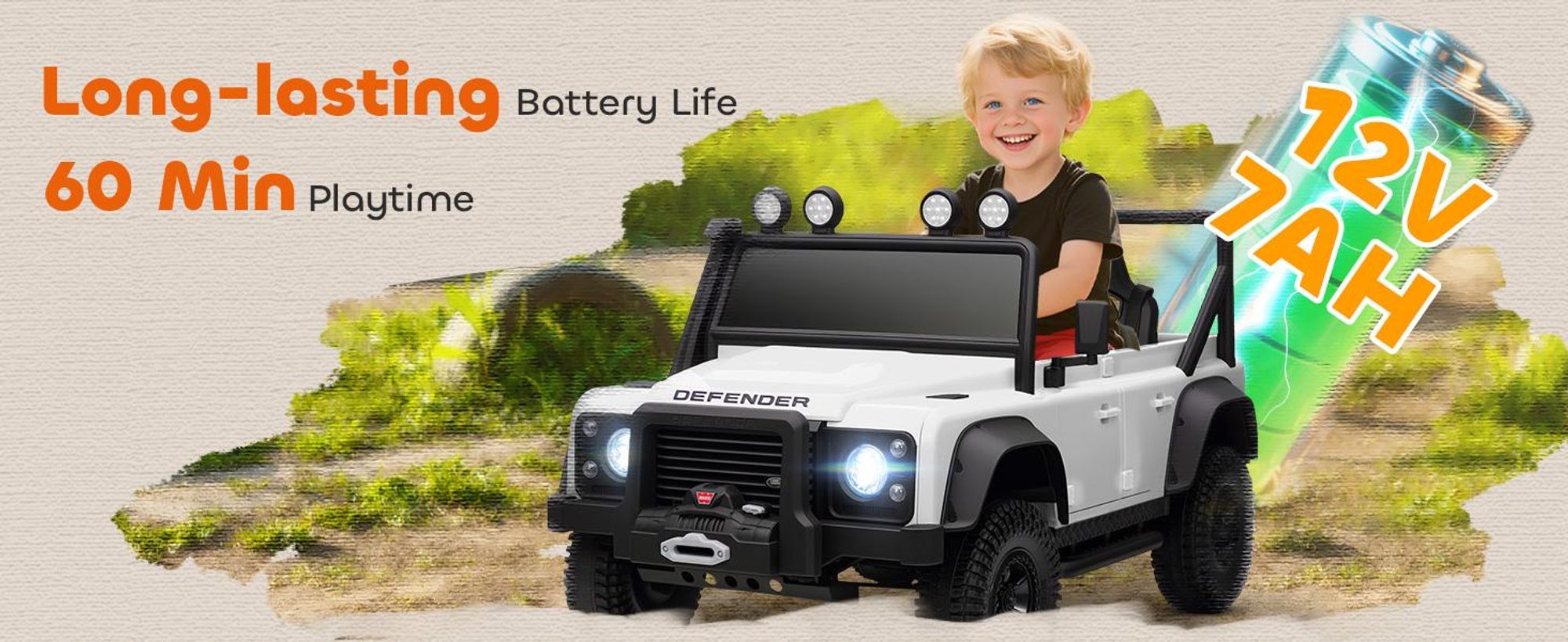 Samochód elektryczny dla dzieci AIYAPLAY, Land Rover Defender 110 SVX 12V 7Ah z pilotem, 2 silniki, samochód dla dzieci z łagodnym startem, łagodnym zatrzymaniem, 4 amortyzatory, klakson, MP3, światło dla 3-5 lat biały