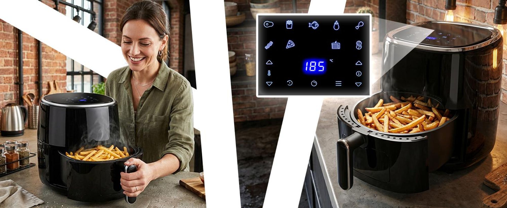 Heißluftfritteuse 3,2 Liter, 1200W, 9-in-1 Airfryer, Timer, Antihaft-Beschichtung, Air Fryer 80–200°C, LED-Touchscreen, Sichtfenster, Retoo