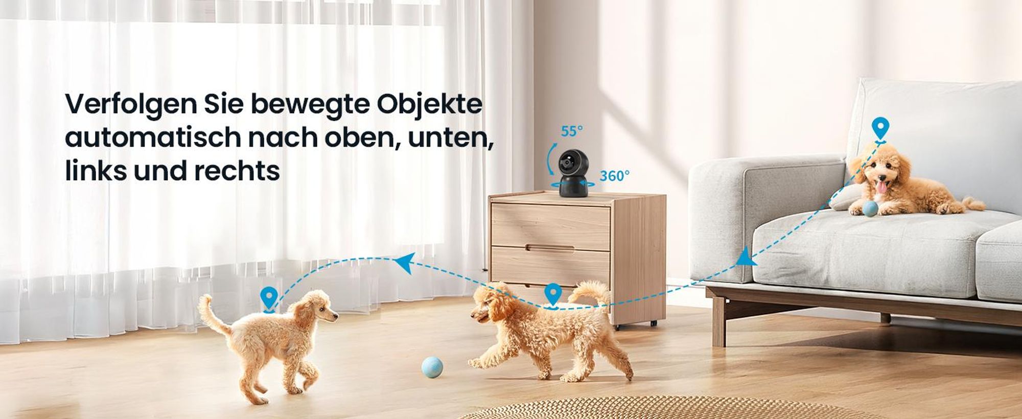 Überwachungskamera Innen, 2K Kamera Überwachung Innen, 360° WLAN Kamera Indoor, Zwei-Wege-Audio, 15M Nachtsicht, PIR Bewegungserkennung, Auto Tracking