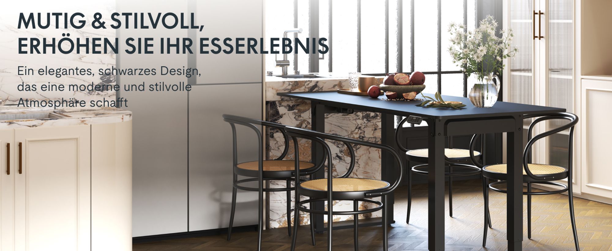 FLEXISPOT Höhenverstellbarer Esstisch Elektrisch, 180x80cm, mit 4-Beinen, 80 kg Tragkraft, 2 Motoren, Anti-Kollisionsschutz, Memory-Funktion (Schwarz)