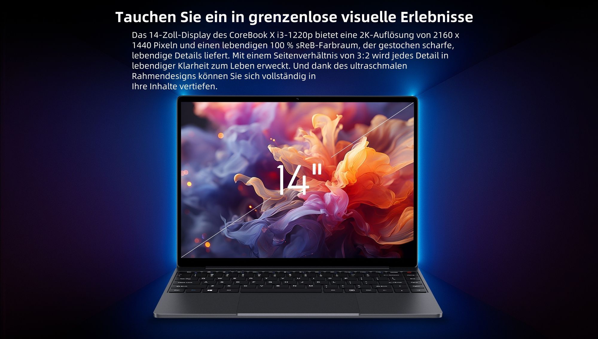 Laptop CHUWI CoreBook X - Prozessor Intel Core i3-1220P 14" Bildschirm Windows 11 16GB+512GB 4000mAh Akku - Grau
