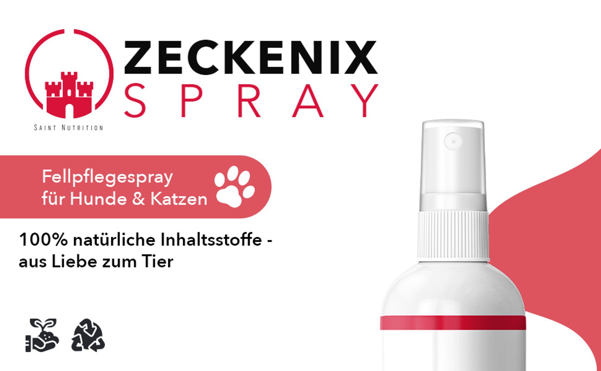Saint Nutrition® Zeckenix Spray – zum Schutz vor Zeckenbefall – für Hunde und Katzen – Zeckenschutz Hund – natürliche Formel – 100 ml