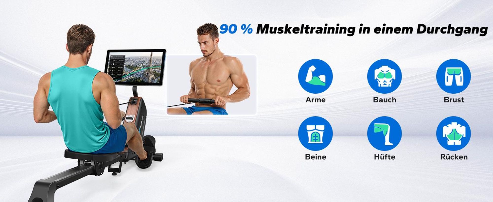 Rudergerät für Zuhause, leises Fitnessgerät mit 16 Widerstandsstufen, HD-Display, automatischer Magnetwiderstand, einfache Montage, bis 158 kg