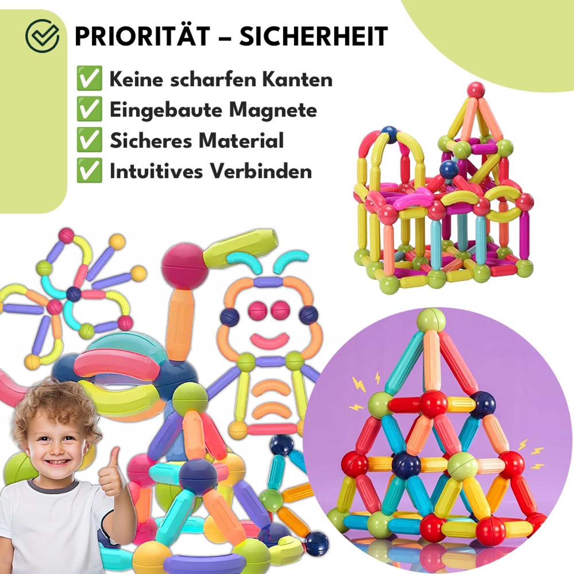 KRUMAD Magnetische Bauklötze 120 Teile - Kreatives Lernspielzeug für Kinder, große Bausteine
