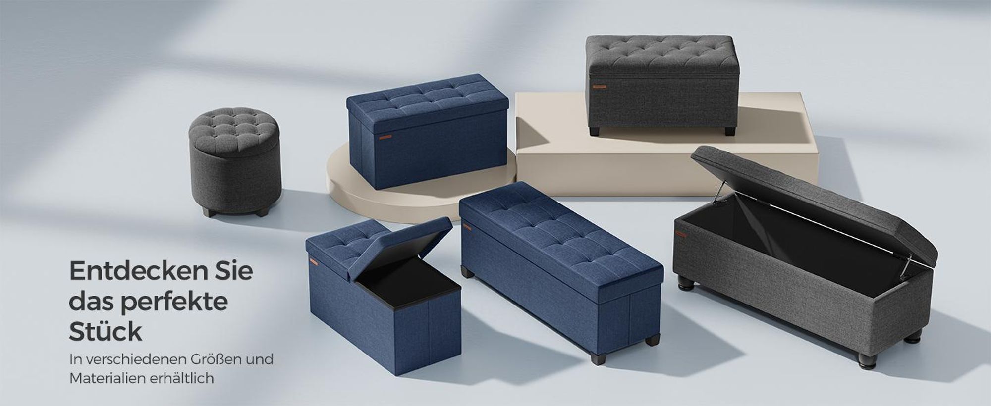 SONGMICS 76cm Sitzbank mit Stauraum, klappbare Sitztruhe, Fußbank, dunkelblau