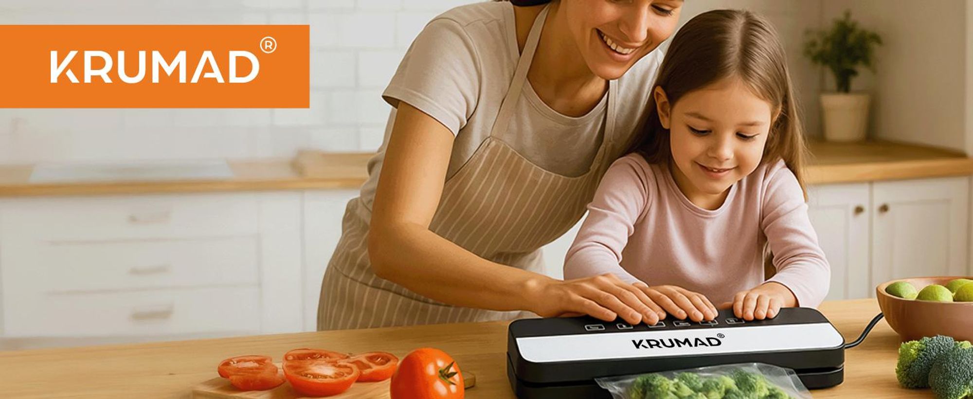 KRUMAD Vakuumiergerät 130W - Automatischer Vakuumierer mit 65 kPa, 30 cm Schweißnaht & 5 Modi - Für Lebensmittel, Fleisch, Gemüse & Sous-Vide