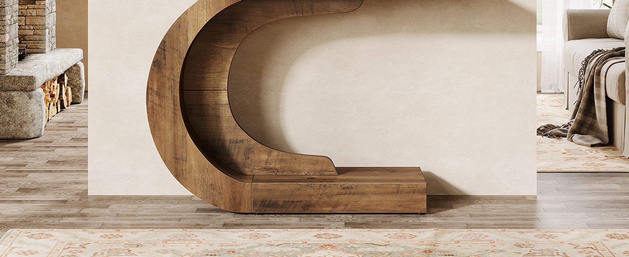 Consolle in legno stile metà secolo moderno, tavolo da ingresso vintage marrone, adatto per ingresso, corridoio, atrio e salotto, dimensioni 110 cm