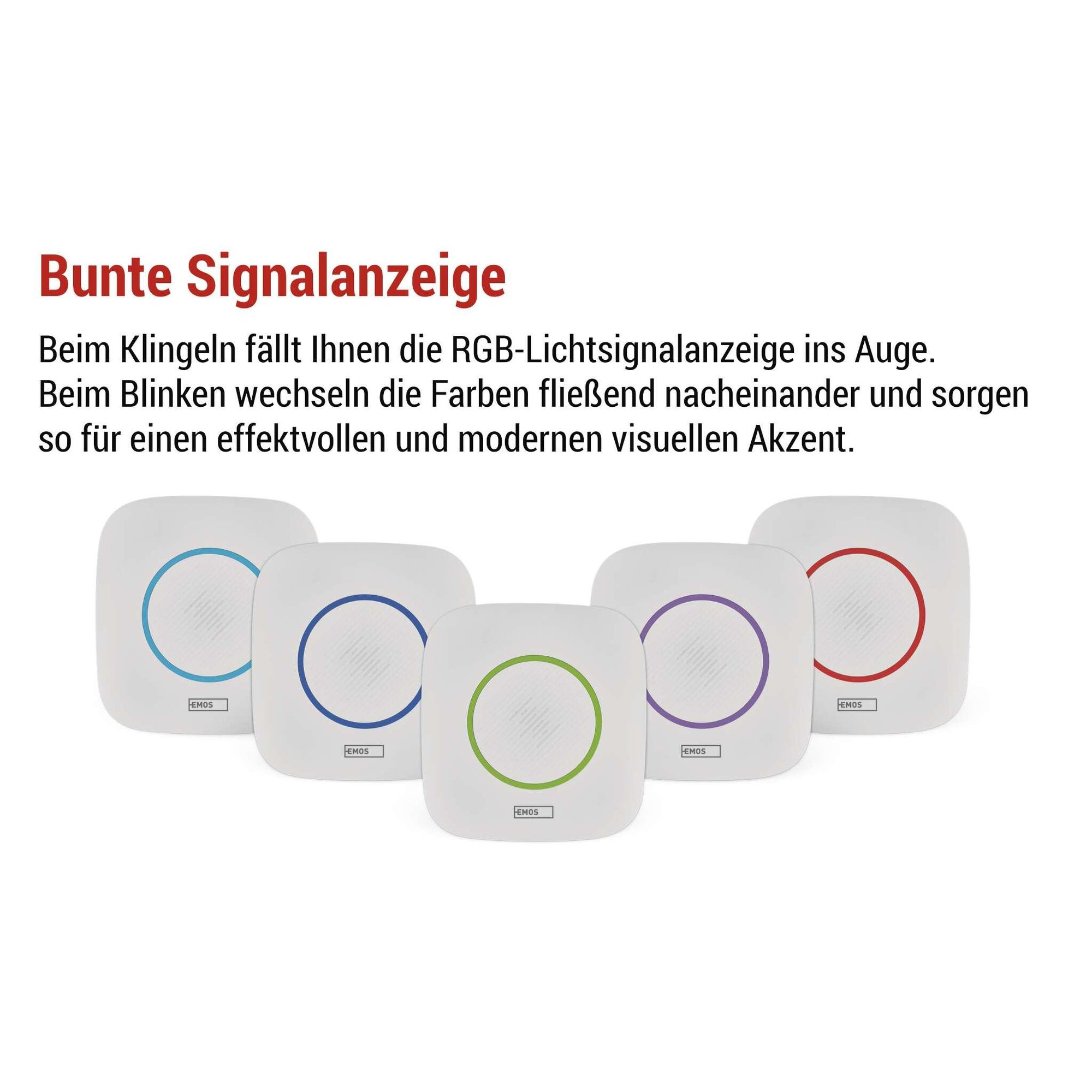 EMOS Türklingel Set mit wasserdichtem Klingelknopf, 36 Melodien, farbige Signalisierung, 150m Reichweite, 90 dB, batteriebetrieben, weiß, P5736