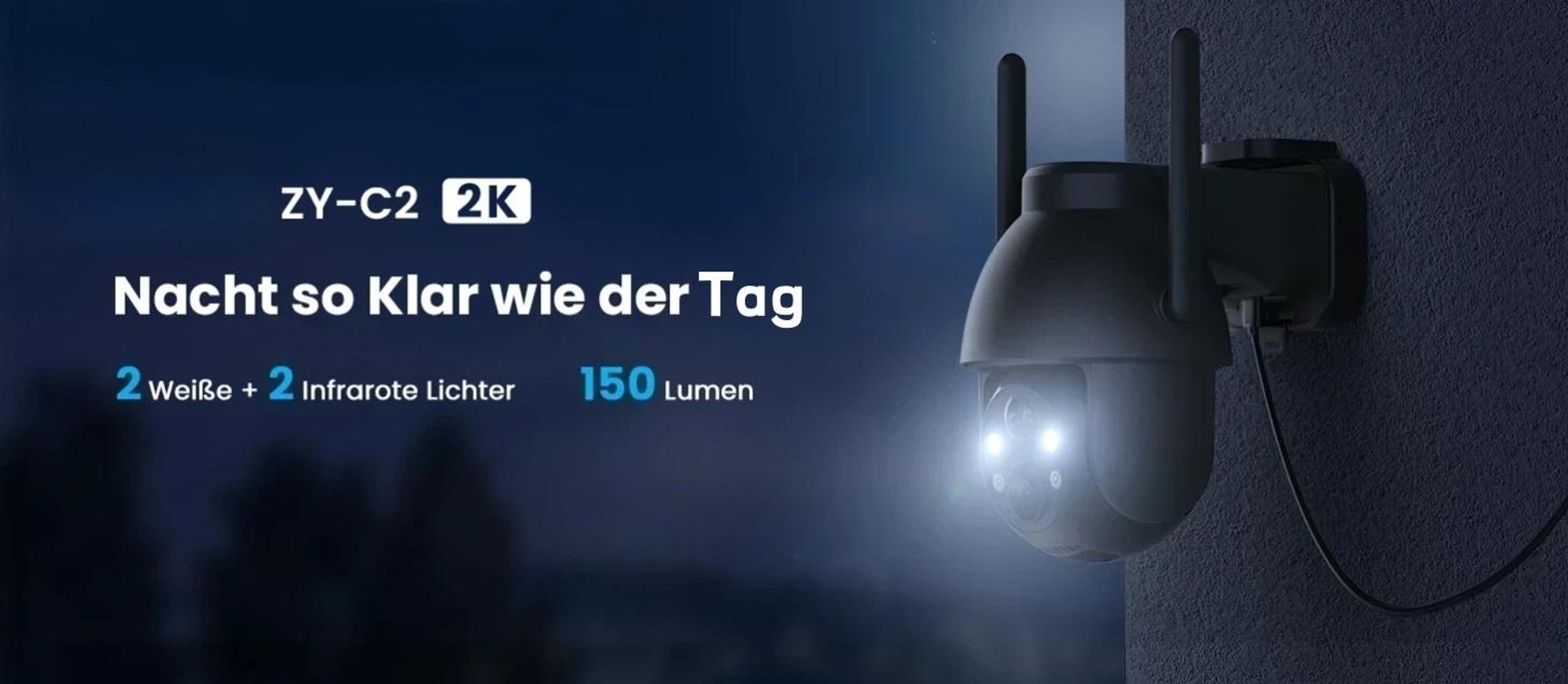 2K 3MP Überwachungskamera Aussen Solar 360° PTZ Kamera Aussen Akku 2.4GHz Kabellos Überwachungskamera mit PIR Bewegungsmelder Farb-Nachtsicht