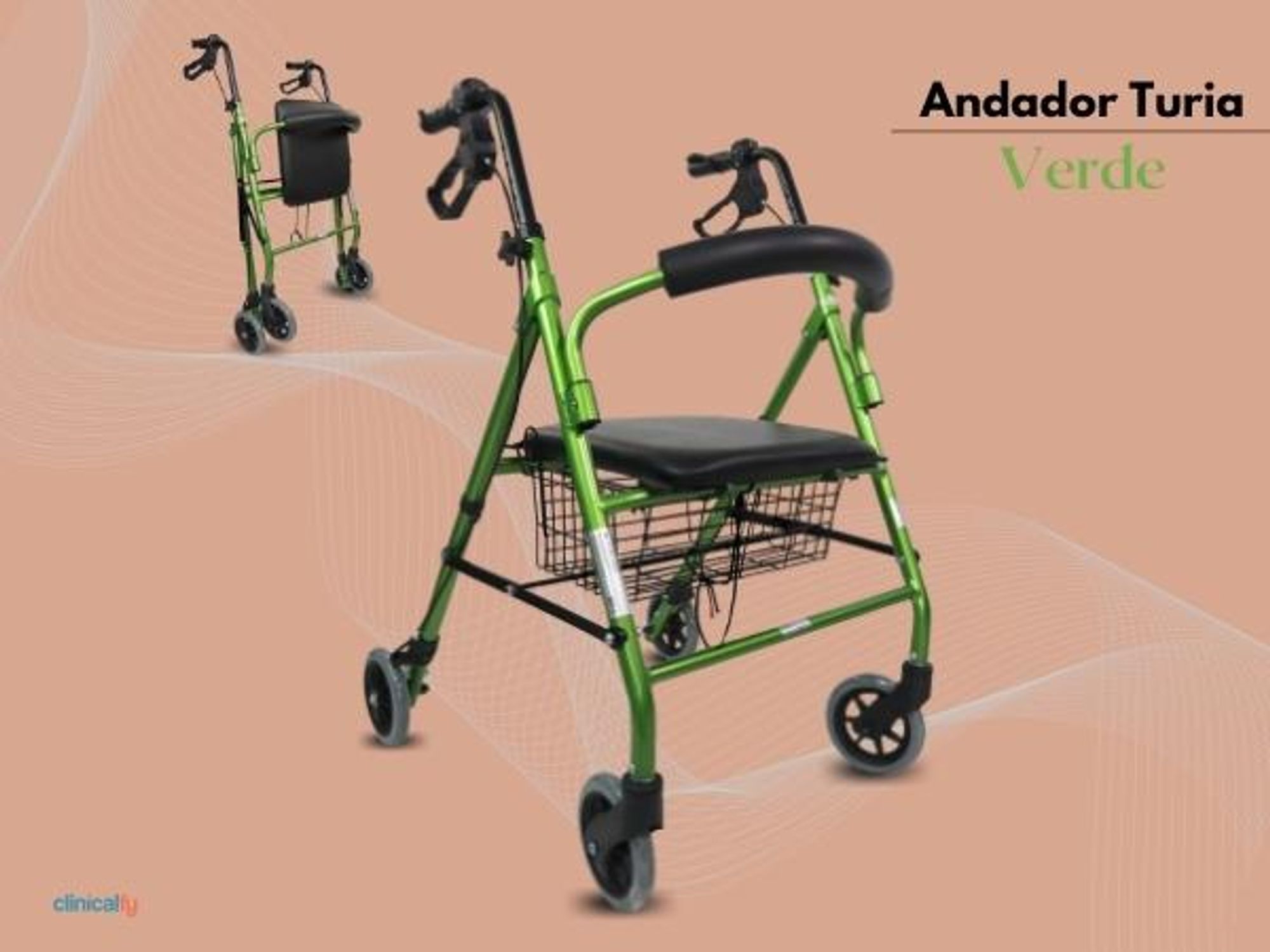 Rollator Faltbar Handbremsen 4 Räder Faltbarer Gehwagen Sitz und Rückenlehne TURIA Clinicalfy