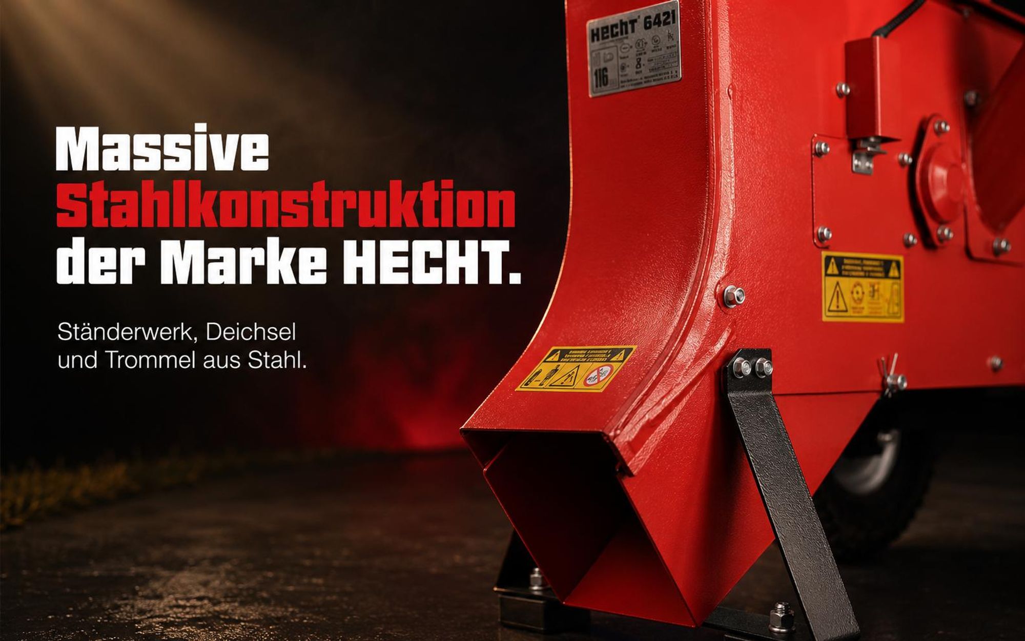 Gartenhäcksler Holzhäcksler Benzin HECHT 6421 | 9,7 kW / 13 PS | bis Ø 8,9 cm | Schlegeltrommel + 2 Häckselmesser 6,5 l Kraftstofftank