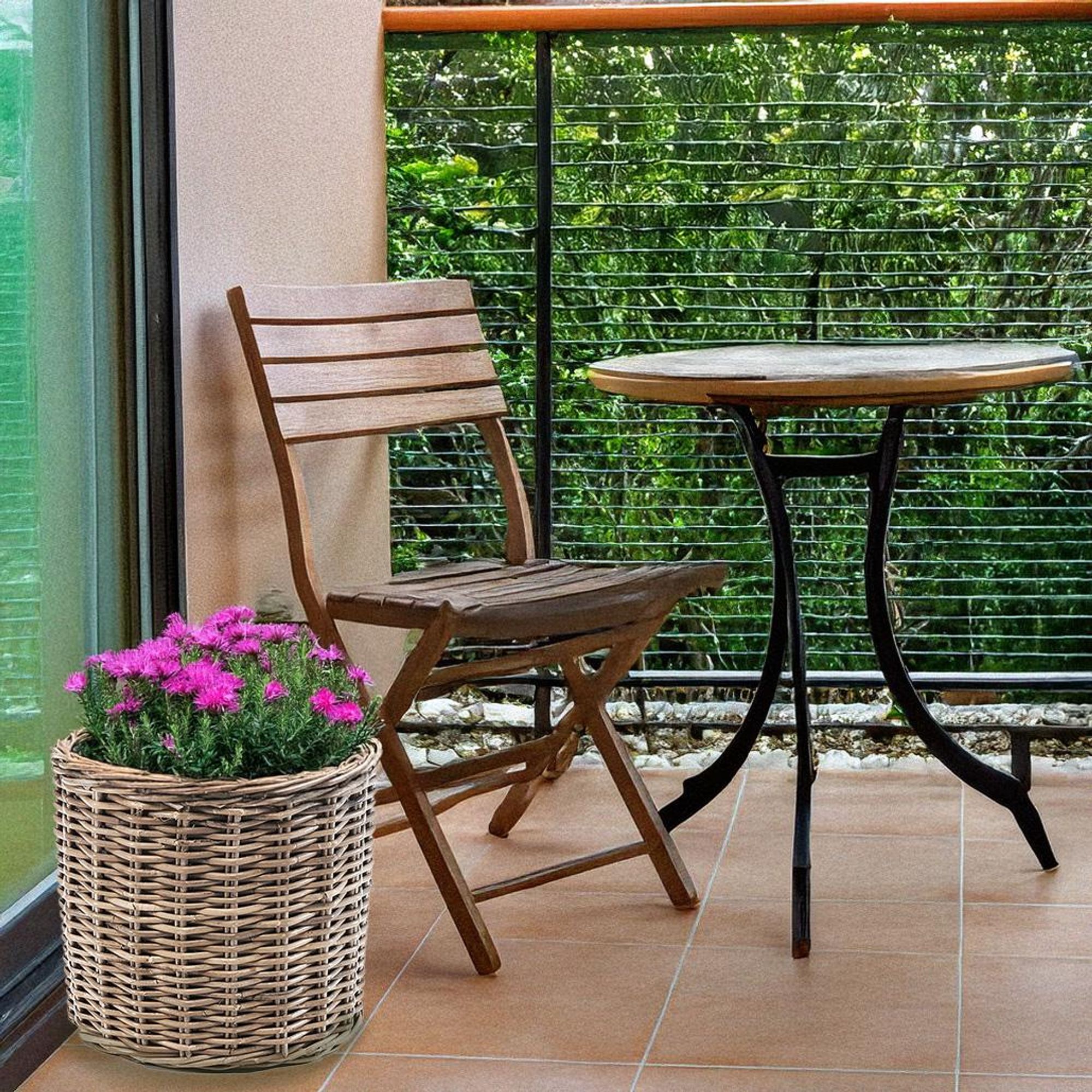 Kobolo Übertopf DURO 40 cm Dm. rund aus Rattan mit Folie -  Pflanzkorb Pflanzschale Pflanztopf Pflanzschale Pflanzen Blumenkorb Flechtkorb Garten Deko