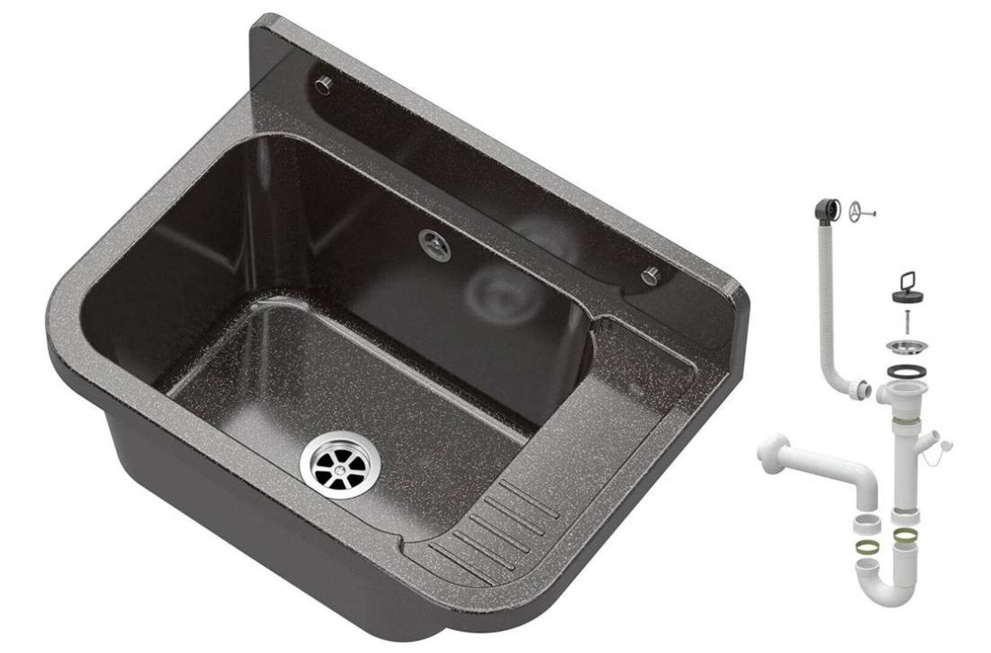 Universalwaschbecken mit Siphon, schwarz,