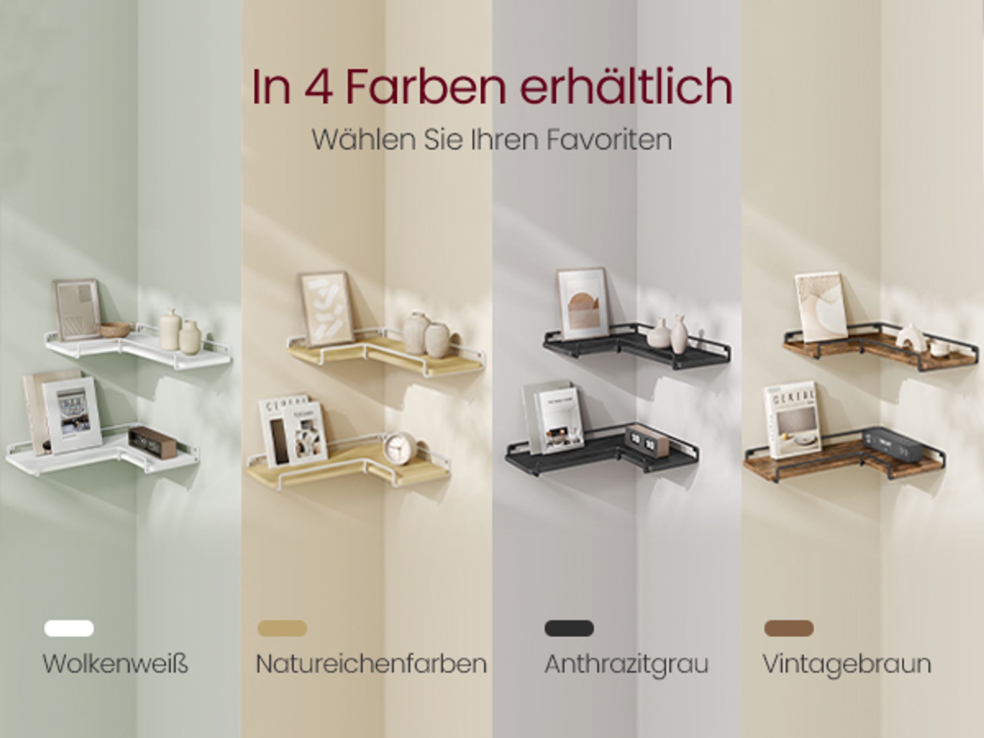 VASAGLE L-förmiges Eckregal, 2er Set, Wandregal, Industrie-Design, Natureichenfarben-Wolkenweiß