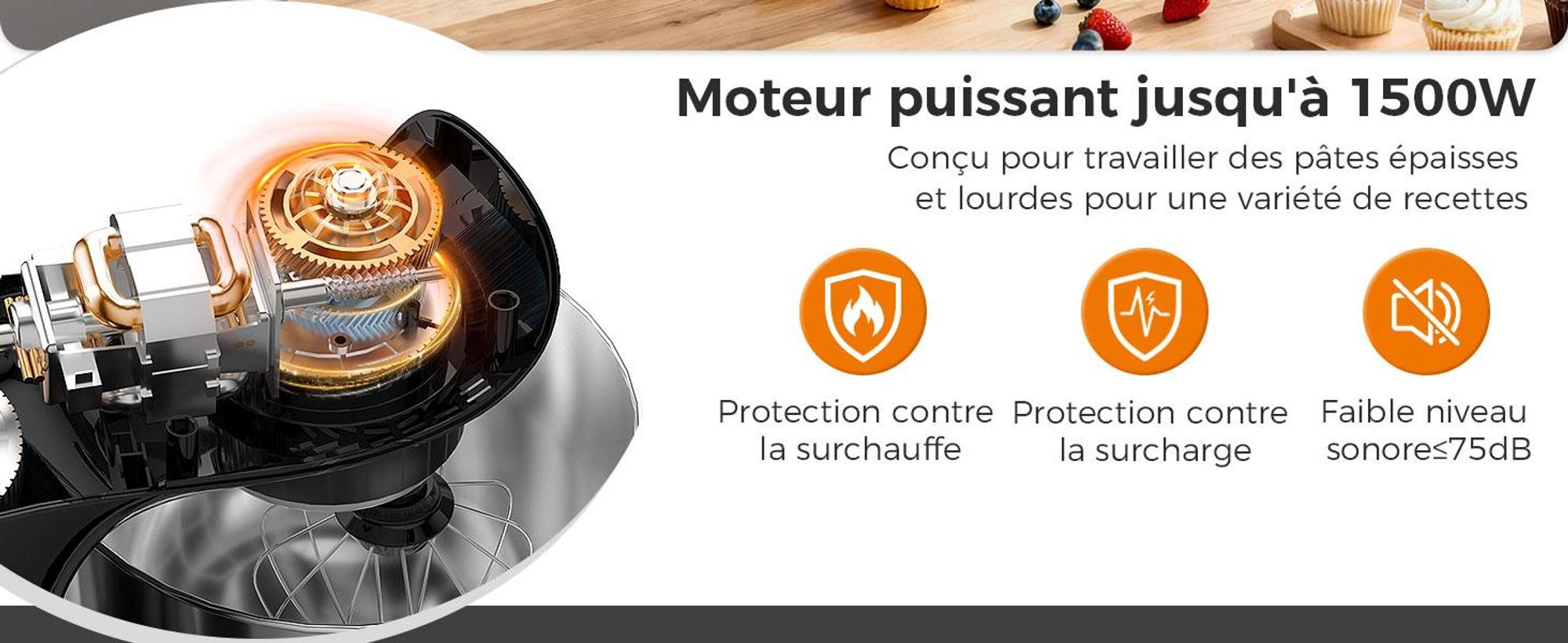 Robot pâtissier YASHE 1500 W, bols 4,5 L et 5 L, 10 vitesses