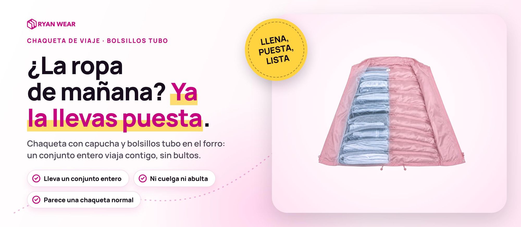 Chaqueta de Equipaje Ryanwear: chaqueta de viaje uni con capucha y bolsillos tubo para ropa