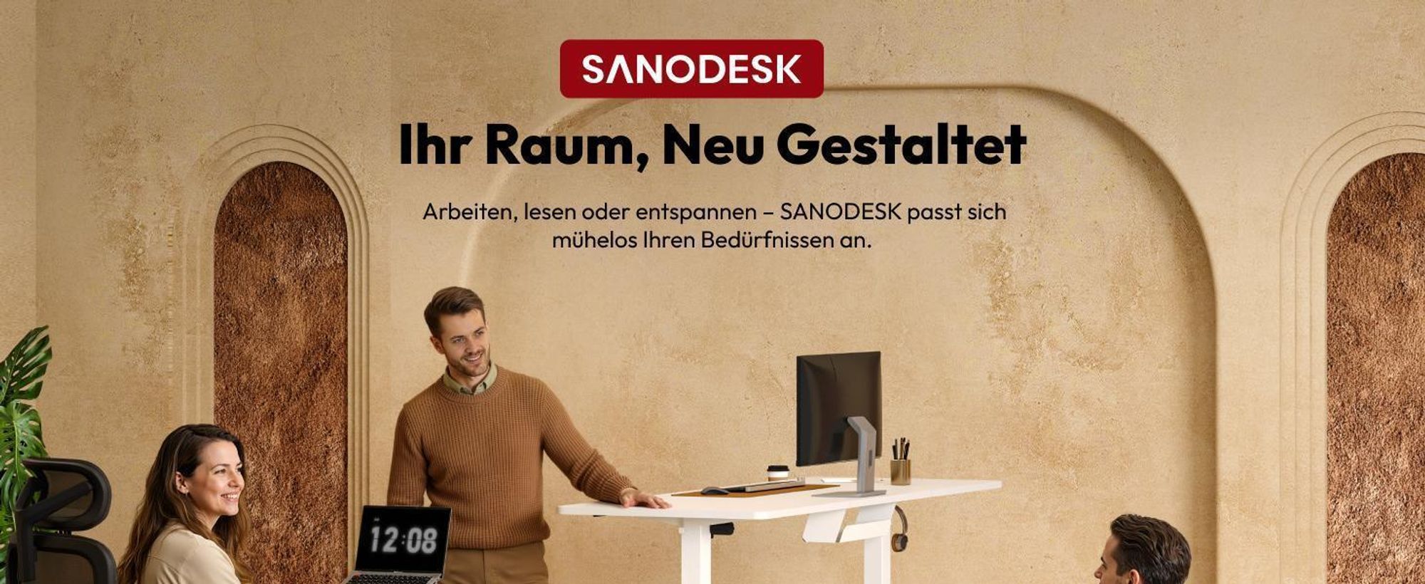 SANODESK QS1 Höhenverstellbarer Schreibtisch 180x80cm elektrisch 4 Memory-Funktion Antikollisionsschutz 70 kg Tragkraft Haken Kabelmanagement (Weiß)