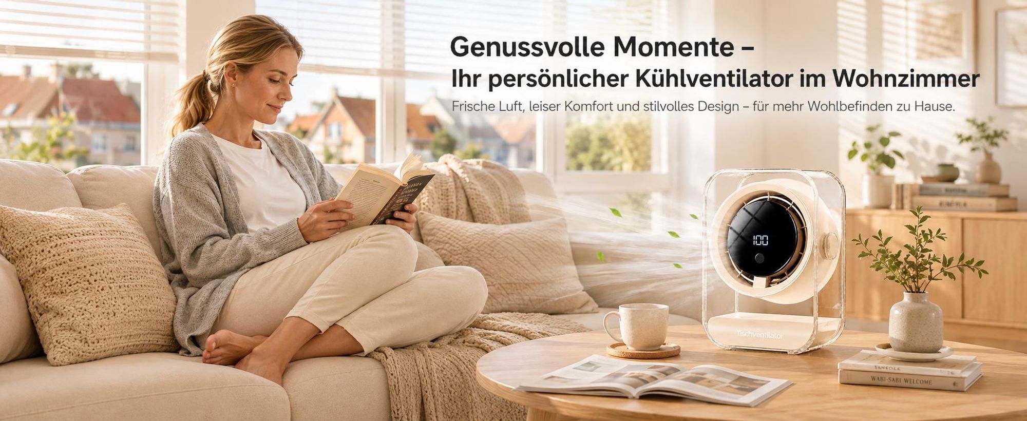 Tischventilator, USB Ventilator, 720° einstellbar, 3 Timer-Stufen (3/6/9h), 100 Geschwindigkeiten, Ventilatoren leise, LED display, Überall einsetzbar