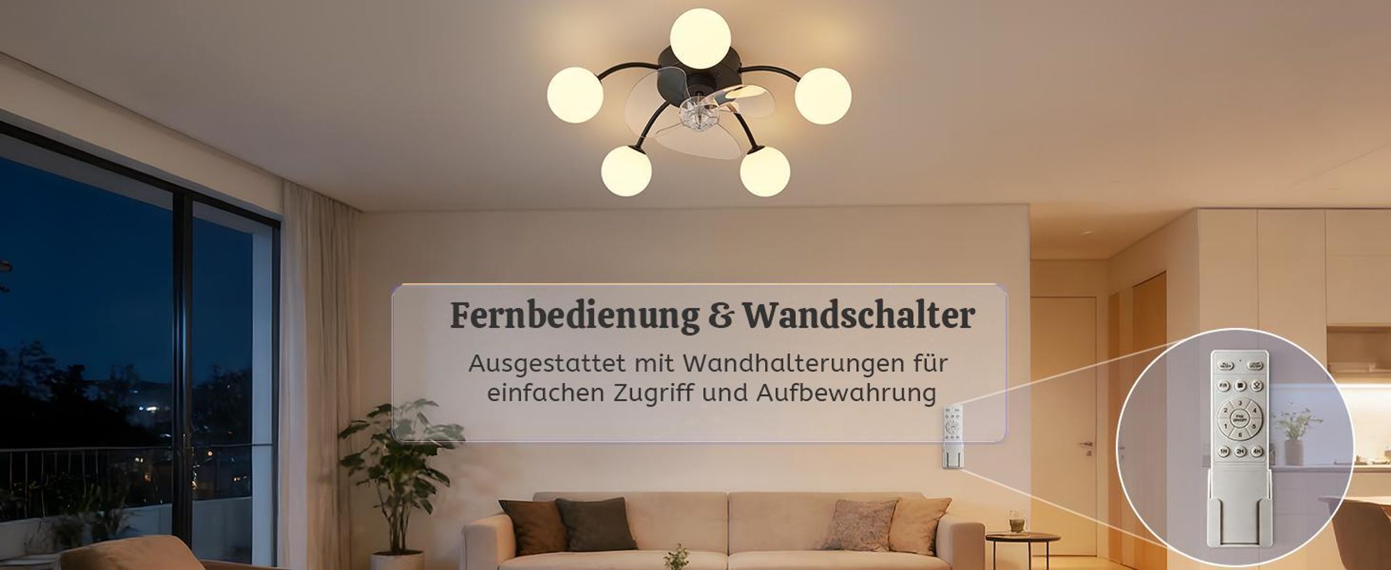 ZMH Deckenventilator Beleuchtung G9 Leise Deckenleuchte Ventilator Fernbedienung 6 Geschwindigkeiten Timer Lampe für Küche Esszimmer Schwarz