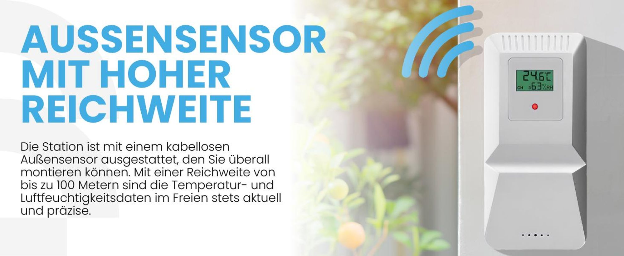 MalTec Funk-Wetterstation Thermometer Barometer Drahtlose externer Wettersensor Druck Alarm