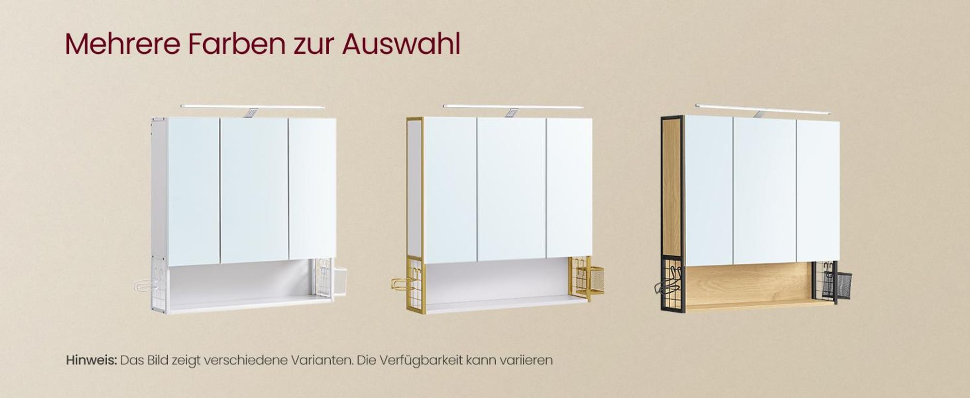 VASAGLE Badezimmerschrank mit 3 Türen, Spiegelschrank, Wandschrank, Stecker, Hängekorb, Haartrockner-Halter, viel Stauraum