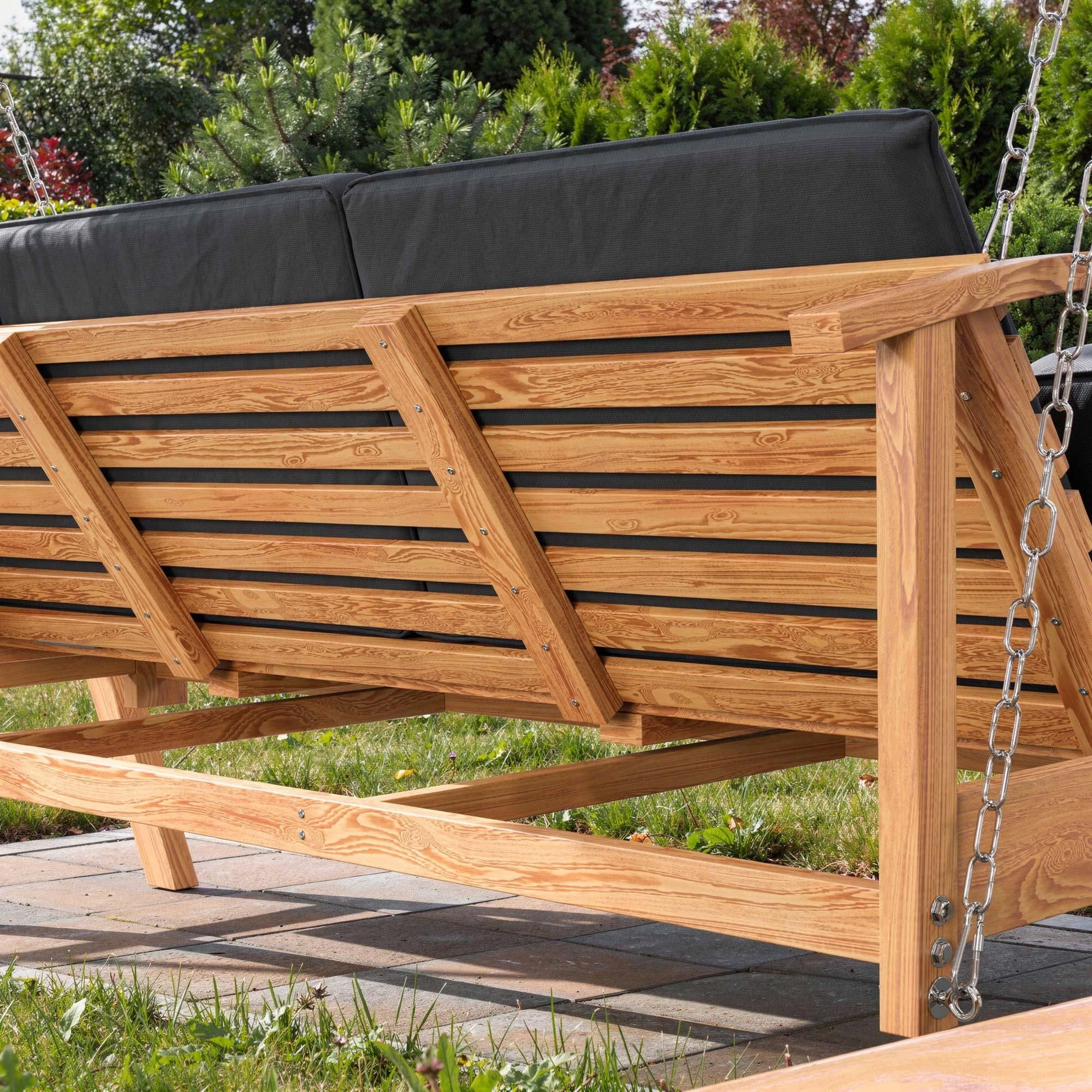 di volio Hollywood Schaukel ESTRI – 3-Sitzer Gartenschaukel aus Lärchenholz mit Liegefunktion und Sonnendach, wetterfeste Schaukelbank (Grau)