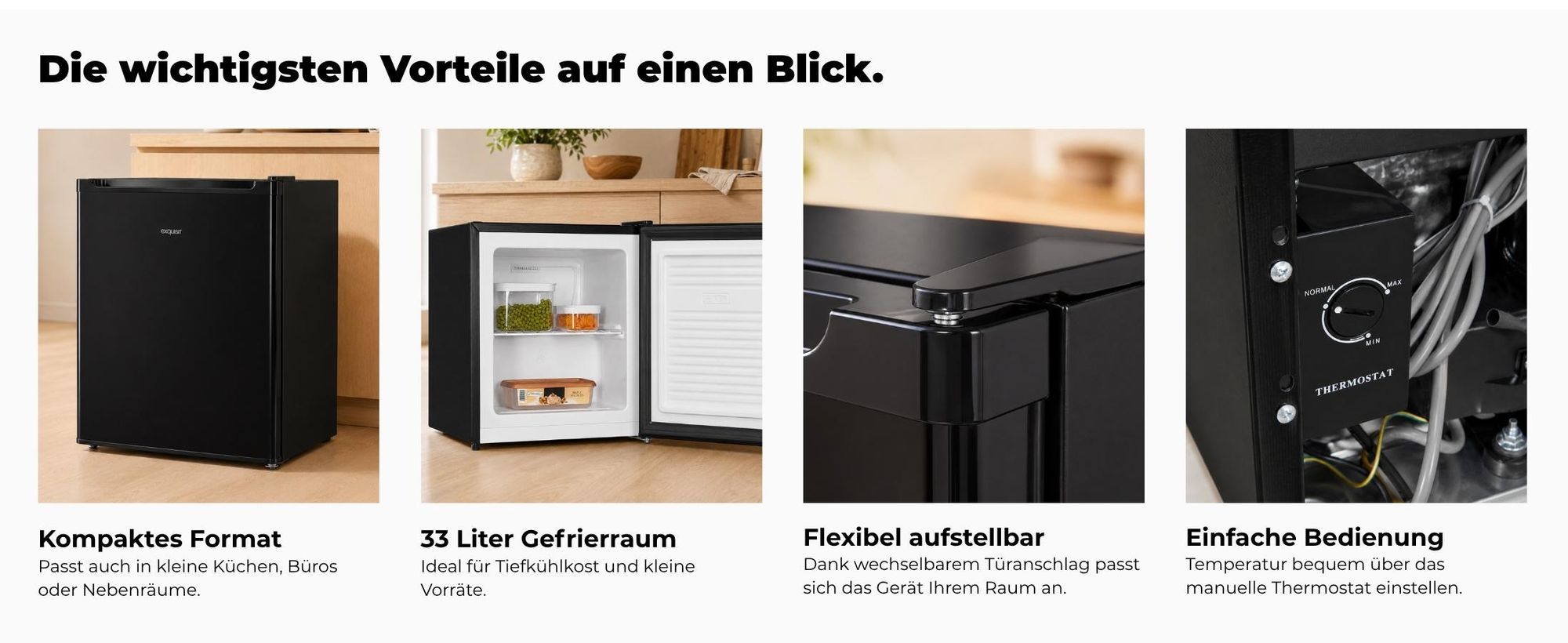 Exquisit Mini Gefrierschrank GB05-040E schwarz | Kompakt | Nutzinhalt: 33 L | Temperaturregelung