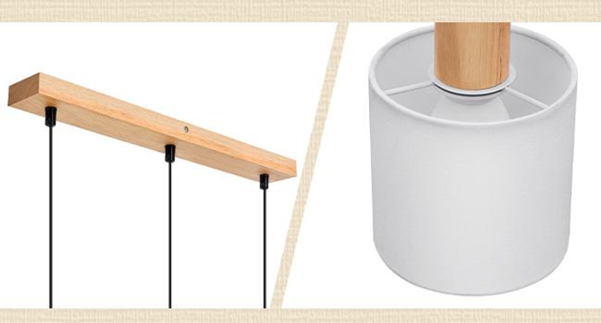 ZMH Pendelleuchte Holz Weiß Esstischlampe 3 Flammig Vintage Hängeleuchte E14 Hängelampe mit Stoffschirm für Wohnzimmer Restaurant Schlafzimmer Küche