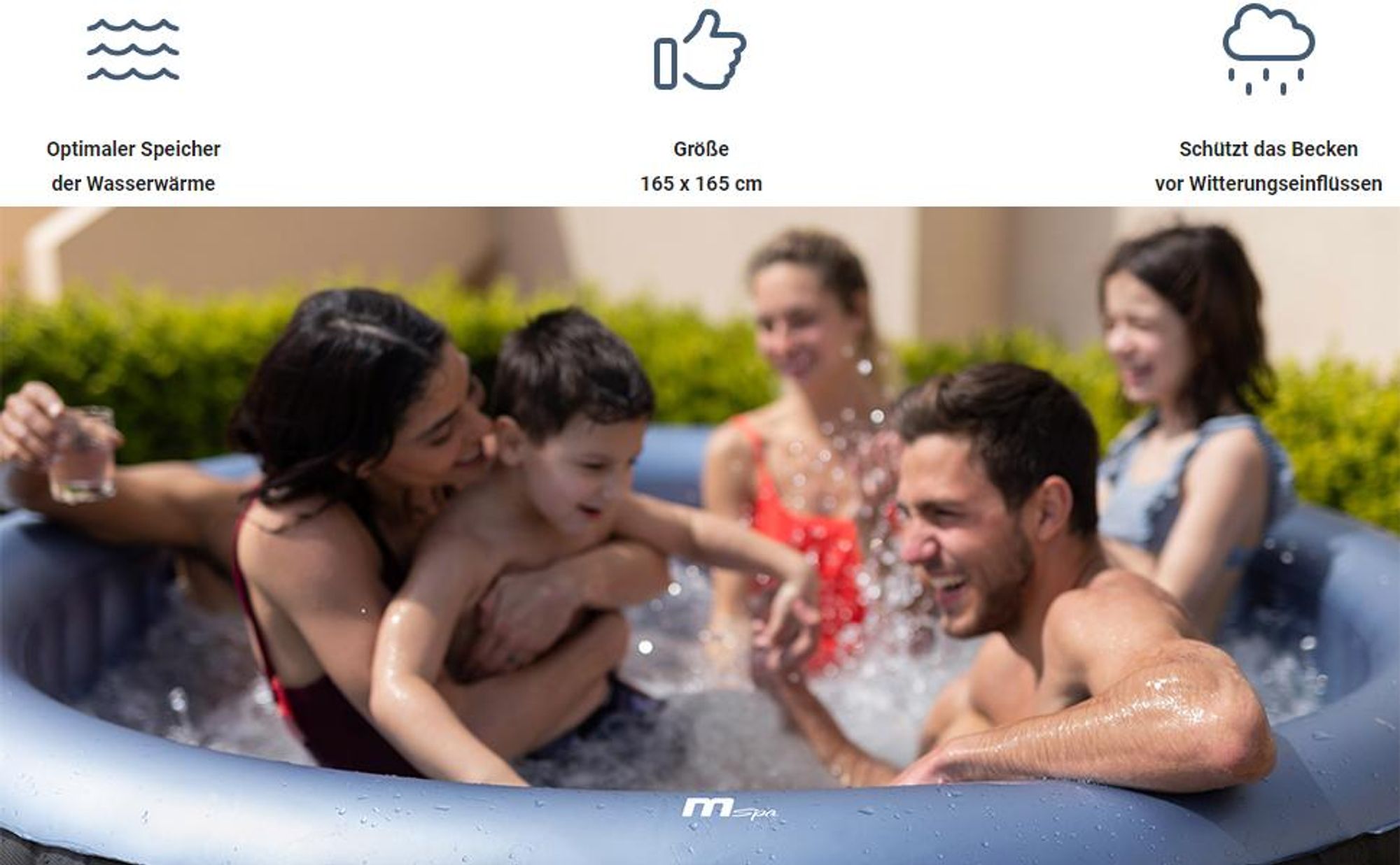 Miweba MSpa aufblasbare Whirlpool Abdeckung | 165cm x 165cm - Quadratisch - Pool Abdeckung - Isolierend - gegen Schmutz - Robust - Wärmespeicher