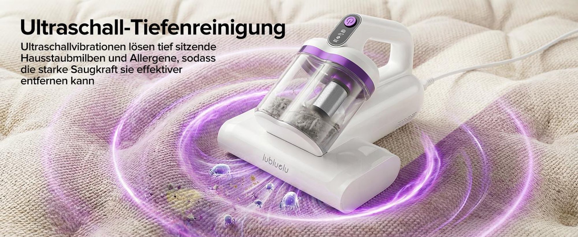 Lubluelu Milbensauger 3in1 für Matratzen, 18KPa Starke Saugleistung, Matratzenreiniger gegen Milben, Staub und Allergene, Handstaubsauger für Bett