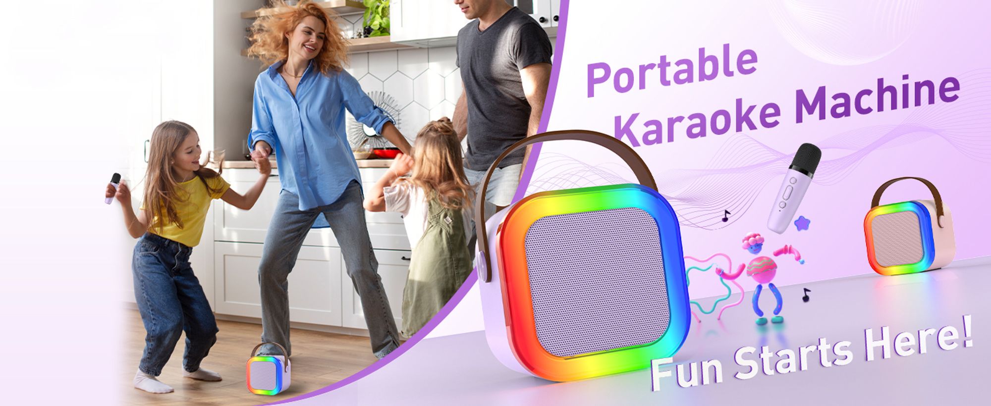 Karaoke Maschine mit 2 Karaoke Mikrofonen, Karaoke Maschine Kinder mit Mikrofon Mädchen Geschenke Spielzeug 3-12 Jahre - Bluetooth MusikLautsprecher