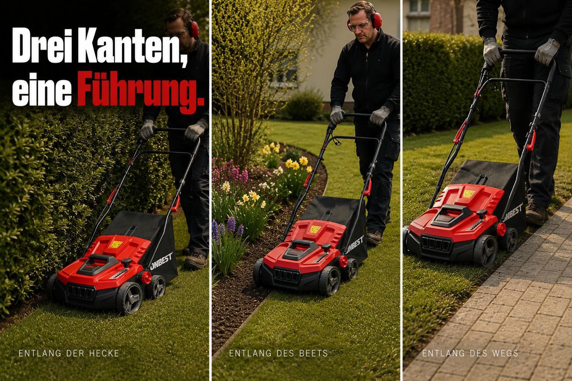 ONBEST Vertikutierer Elektro S1838 | 2in1 Rasenlüfter | 38 cm Arbeitsbreite | 1800 W | 24 Federkrallen | 16 Doppelmesser