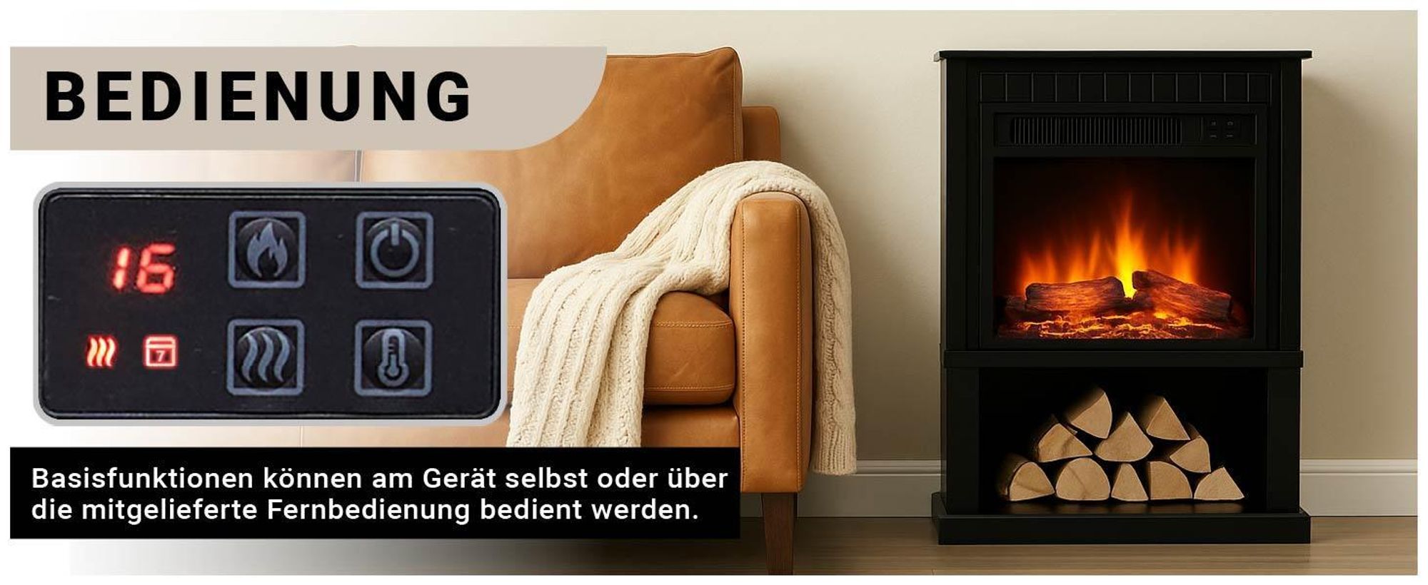 Elektrokamin Standkamin BALDERIA Ember – Heizung bis 2000 W, schwarz