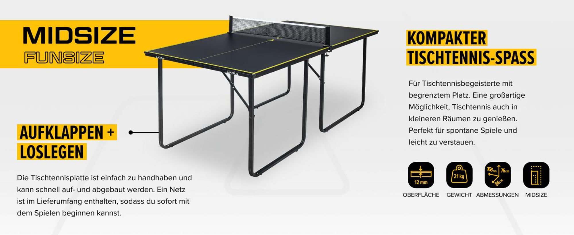 JOOLA Indoor Tischtennisplatte MIDSIZE, klappbarer Tischtennistisch klein inkl. Tischtennisnetz, dark-grey, 168 x 84 x 76 cm