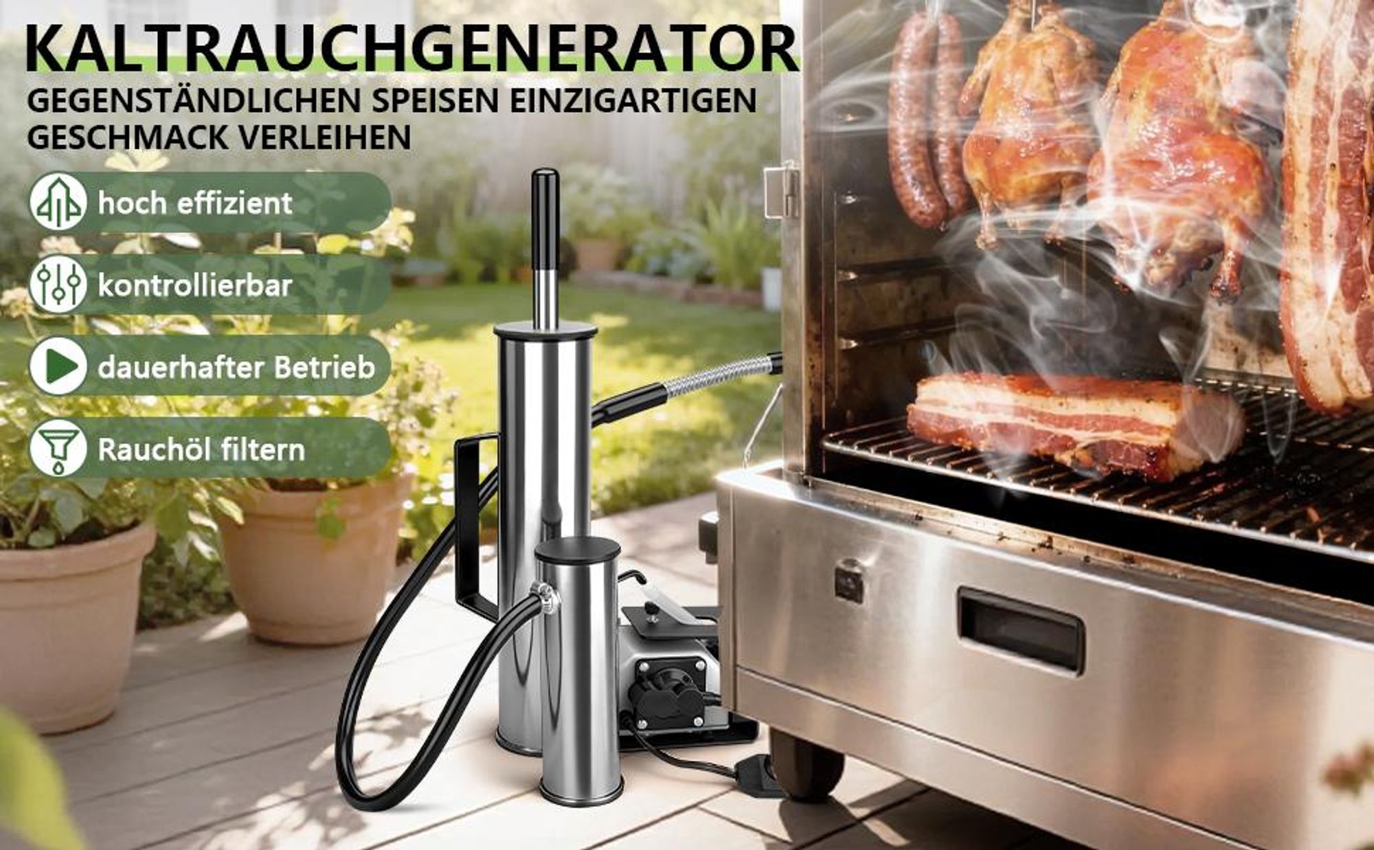 Rauchgenerator Mit Elektrischer 25W Pumpe, Kaltrauchgenerator Mit Hitzebeständigem Griff, Einstellbare Geschwindigkeit, Sammelt Teer,für Rauchöfen BBQ