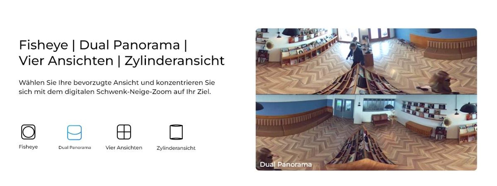 Reolink FE-W, 2K+ 6MP Fisheye-Kamera, 5/2,4GHz WLAN, 360° Panorama, Smarte Personenerkennung, Nachtsicht, Mehrere Anzeigemodi, 2-Wege-Audio, Sirene