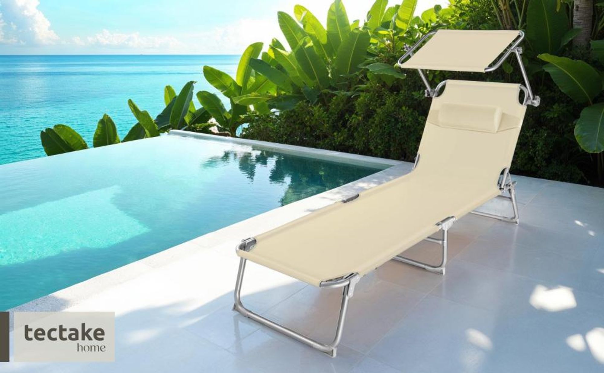 tectake® 2er Set Sonnenliege Chloé 4-stufig klappbar mit Sonnendach und Polster - wetterfest - 68x190x65cm - Outdoor Liege