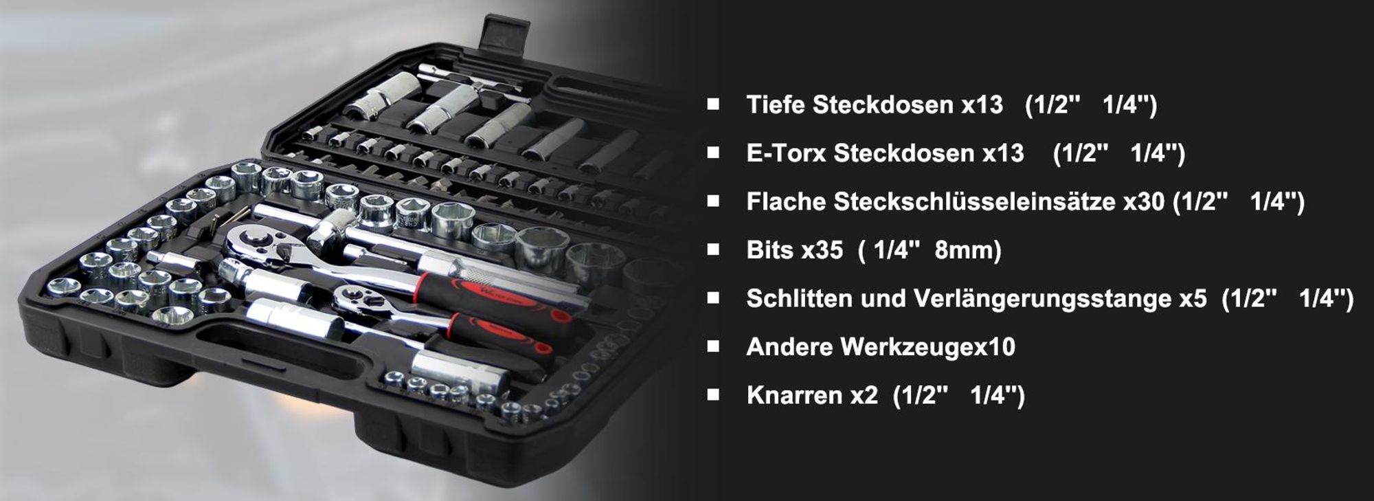 Steckschlüsselsatz, WALTER STAHL 108-teilig Werkzeug-Set Mit Steckdosen, Ratschen, Steckschlüssel und Bitsatz, Werkzeugkoffer