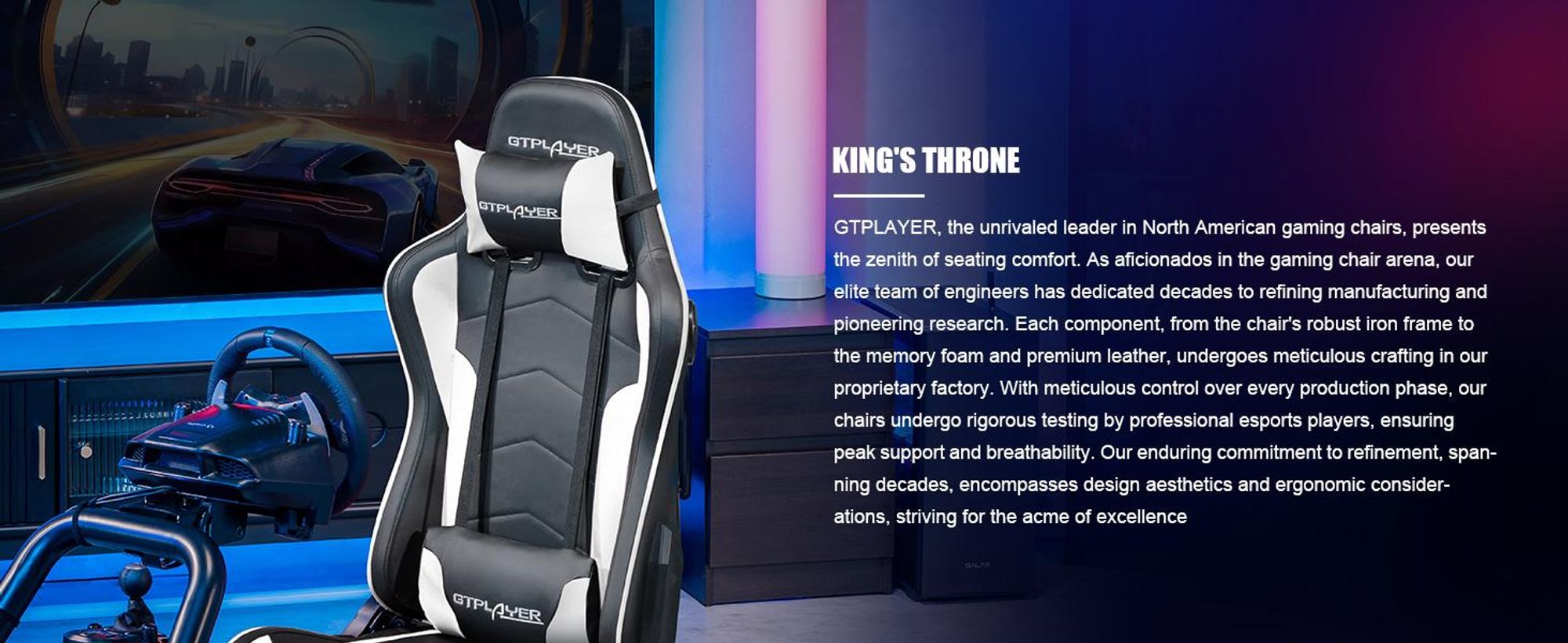 GTPLAYER Simulator Cockpit, SIM-racen cockpit, stuurstandaard voor race-simulators, gamingstoel, stuurstandaard met Bluetooth-luidspreker en pedaalhouder