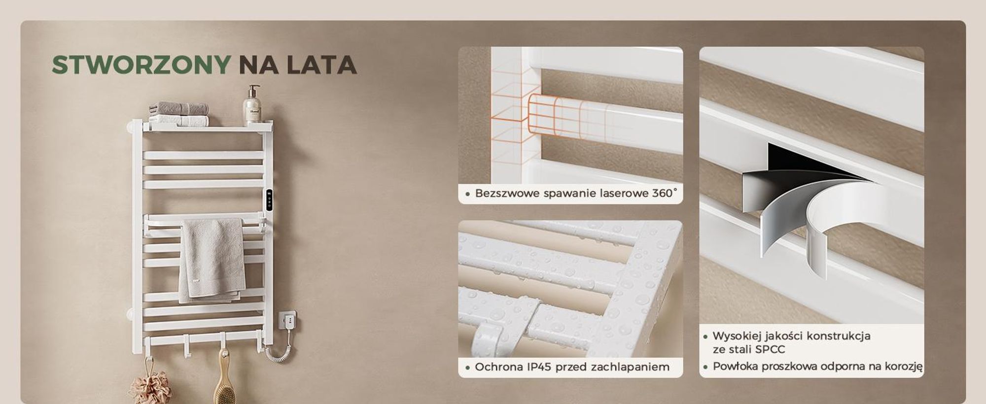 S'AFIELINA Grzejnik łazienkowy elektryczny z półką 700 × 600 mm 233 W Biały,Grzejnik drabinkowy elektryczny WiFi z aplikacją