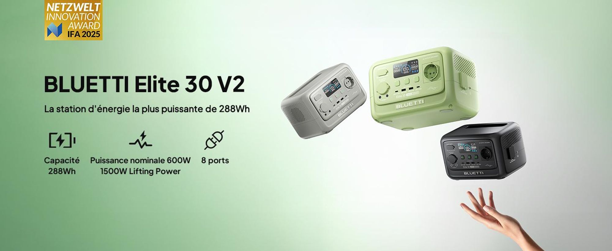 Elite 30 V2 Draagbare Powerstation, 288 Wh LFP-batterij, 600W AC-uitgang, zonnegenerator voor kamperen, stroomuitval, en gebruik in campers (lichtbeige)